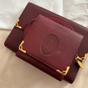 Vintage Cartier Burgundy Leather Wallet Bundle with Gold Accents